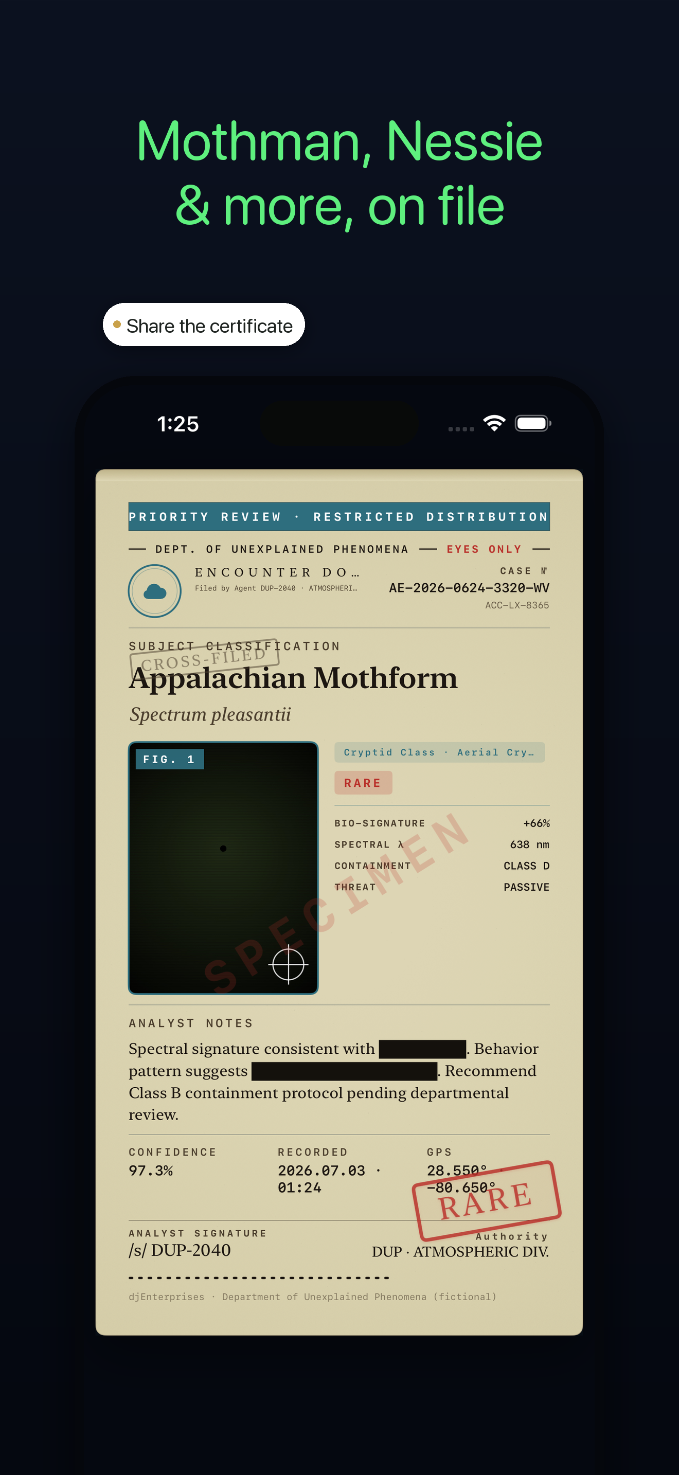 Your Field Log of classified alien & cryptid case files