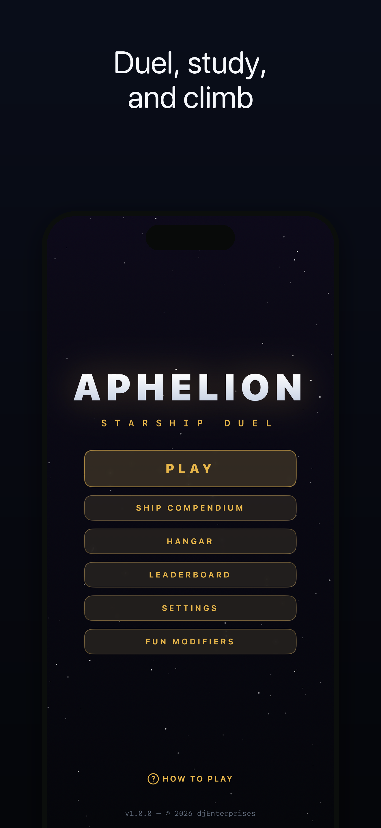 Aphelion — the main menu
