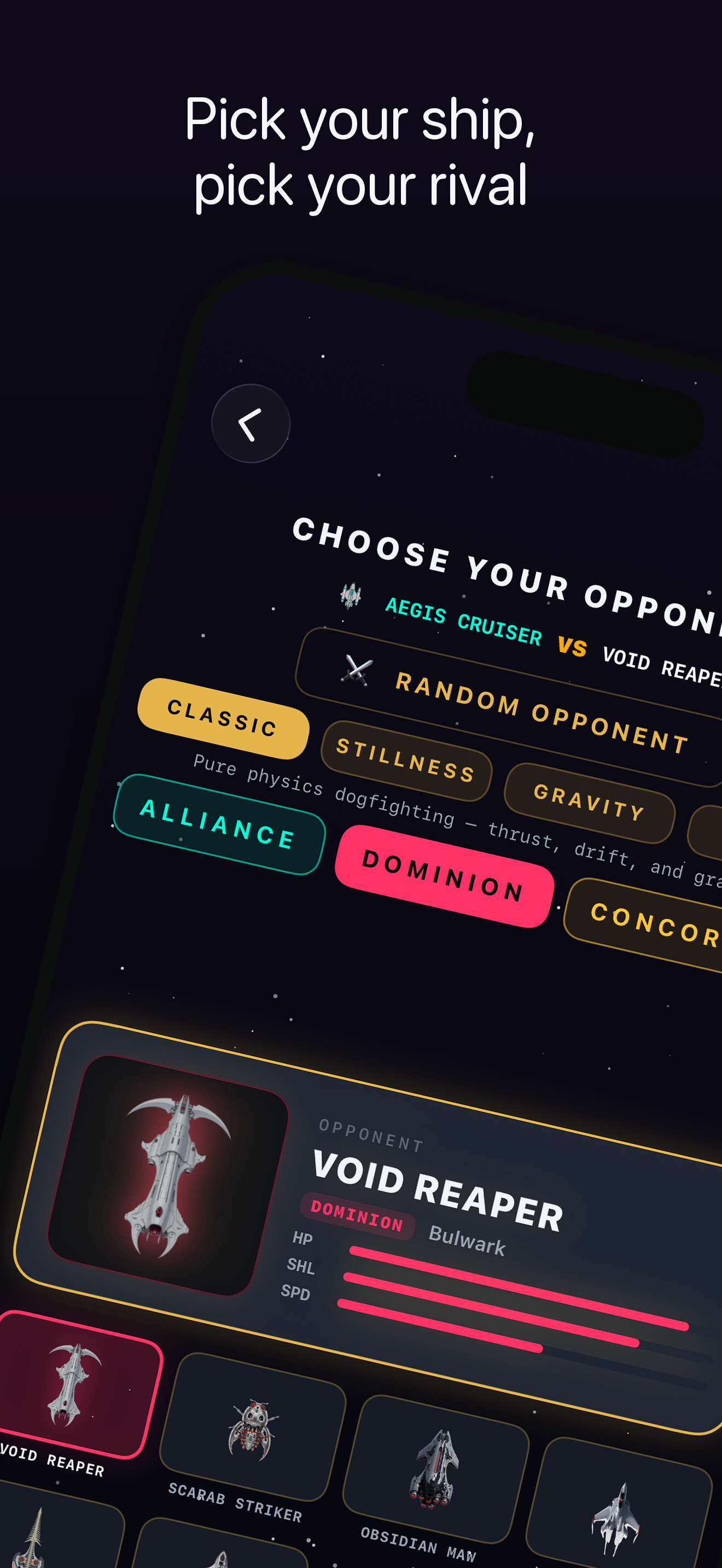 Aphelion — choose your rival, versus screen