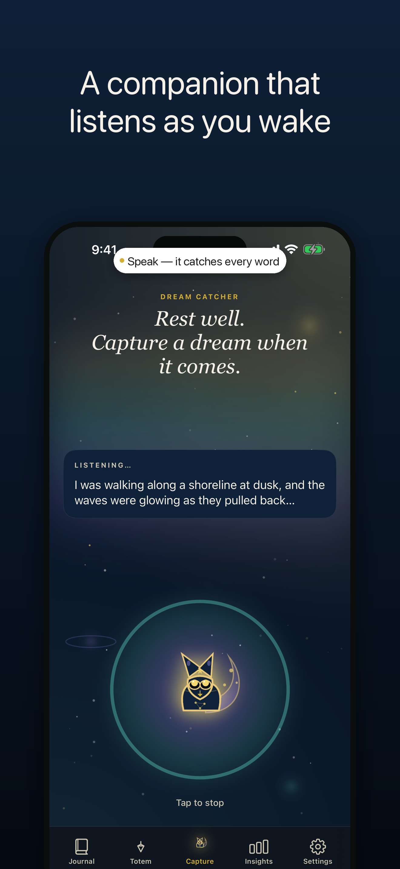 A captured dream entry with its transcript