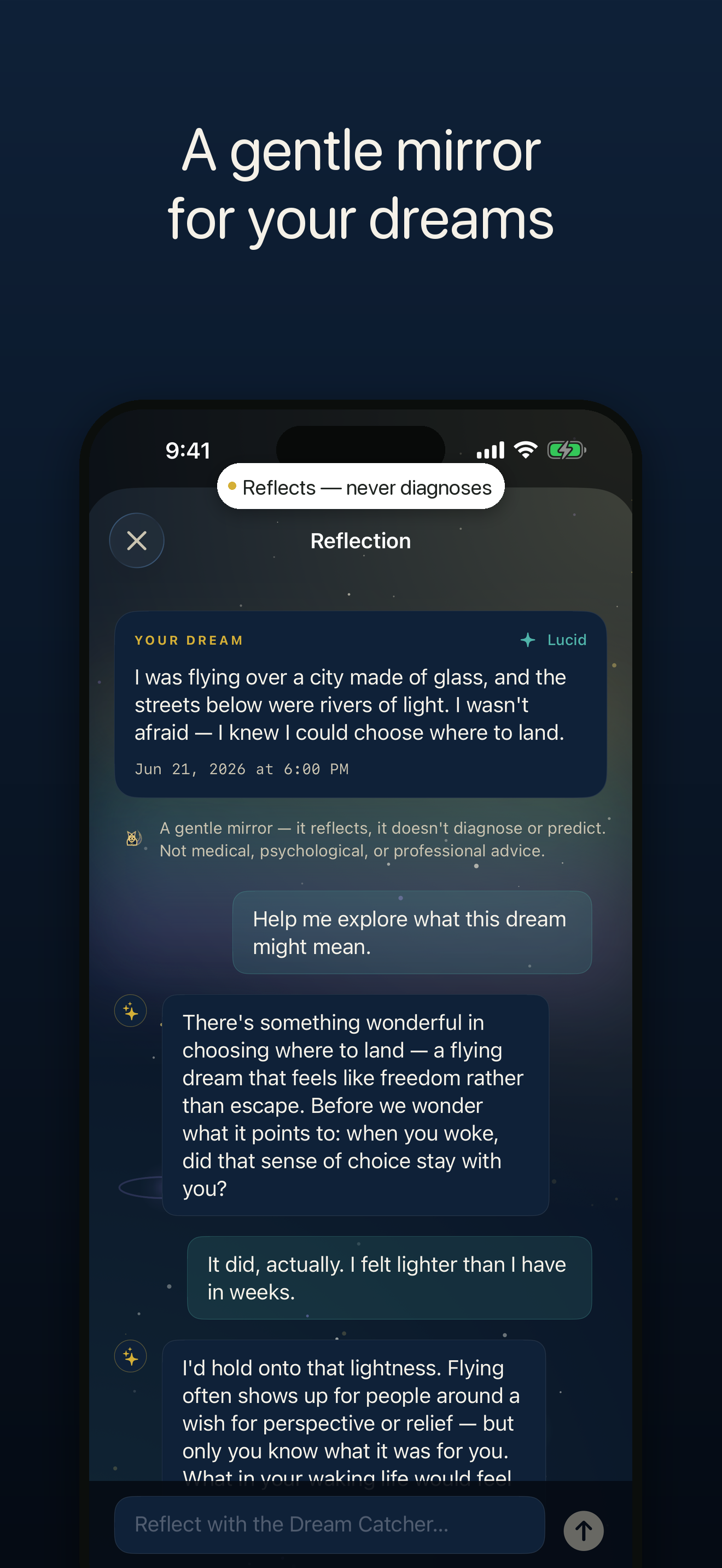 Gentle AI reflection on a recorded dream