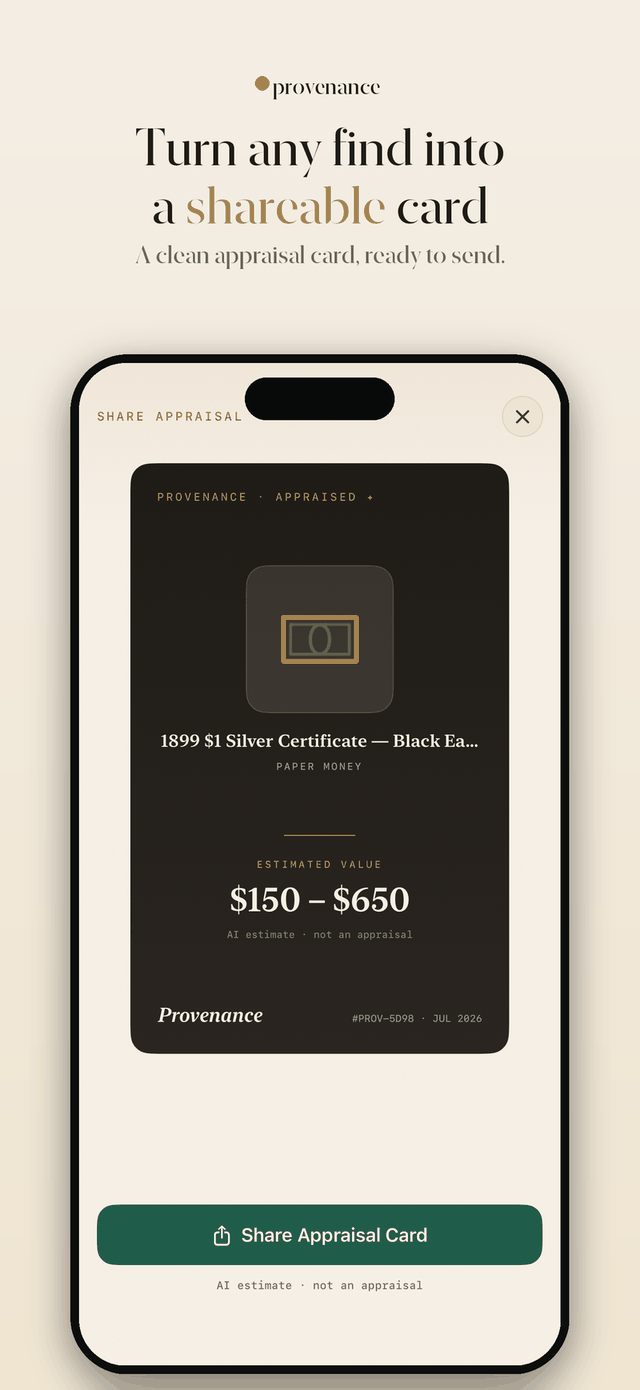 Provenance — turn any find into a clean, shareable appraisal card