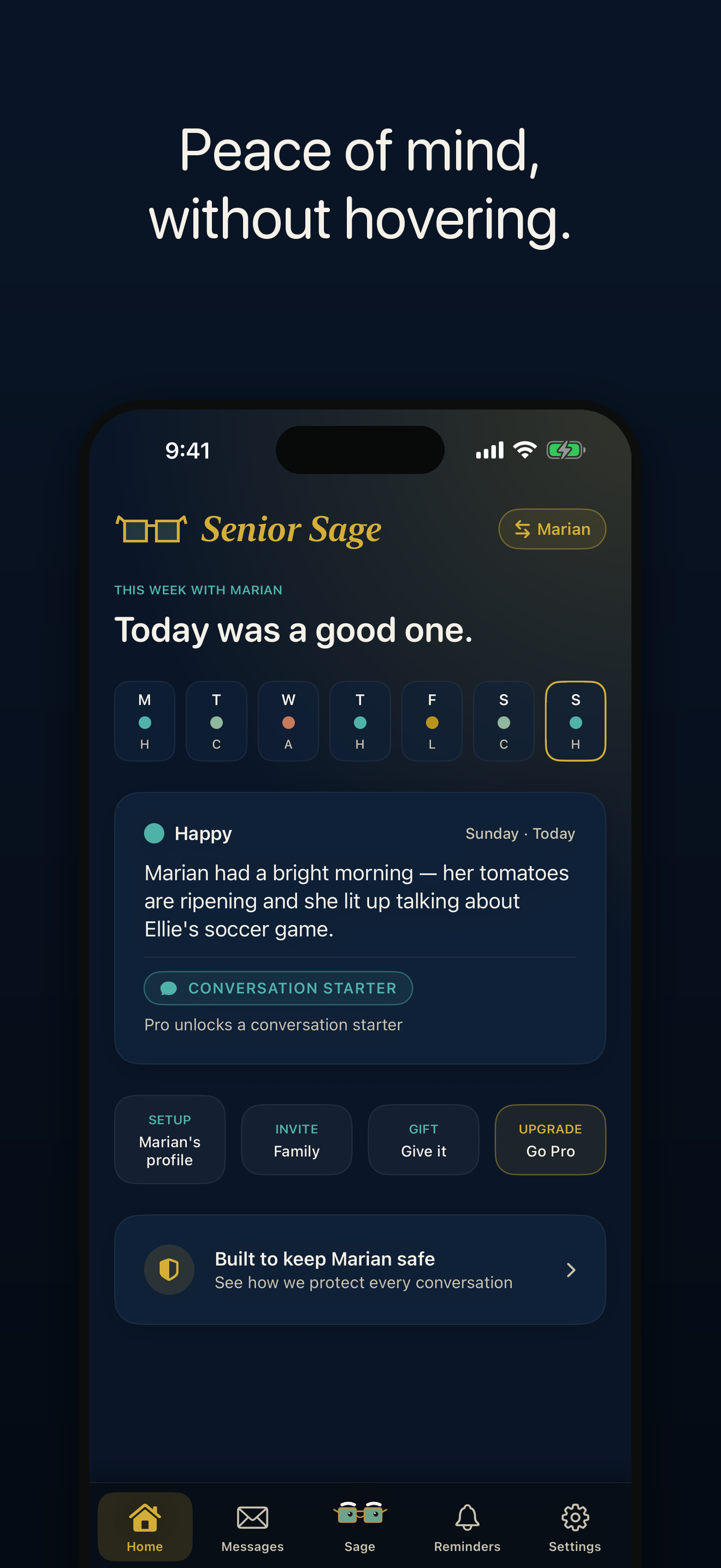 Senior Sage — peace of mind dashboard