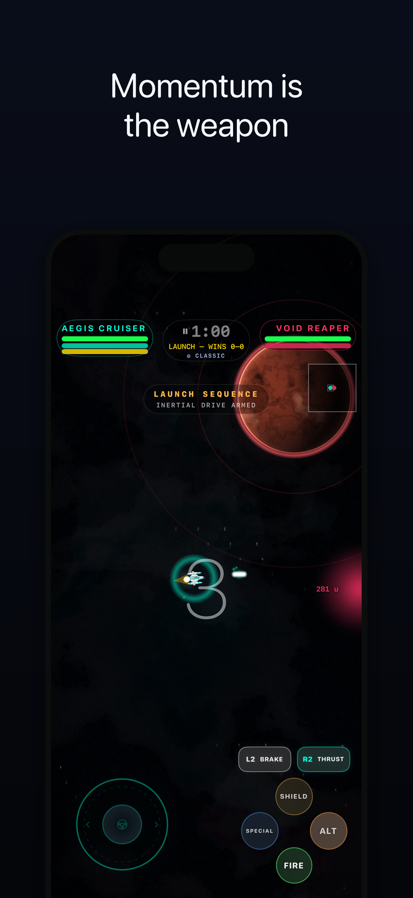 Stellar Melee — momentum-driven combat HUD