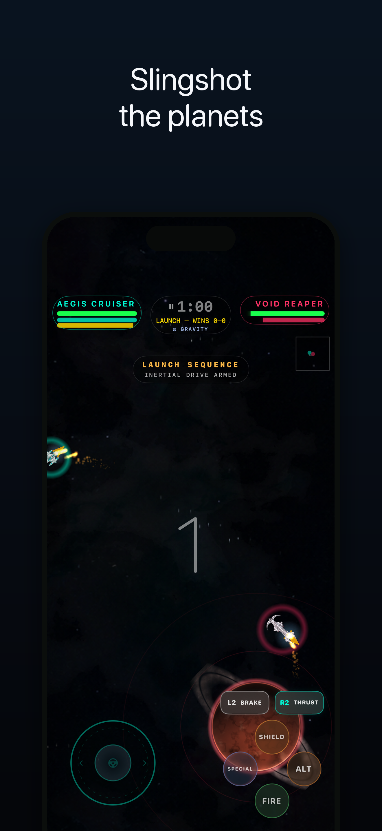 Stellar Melee — gravity mode slingshot