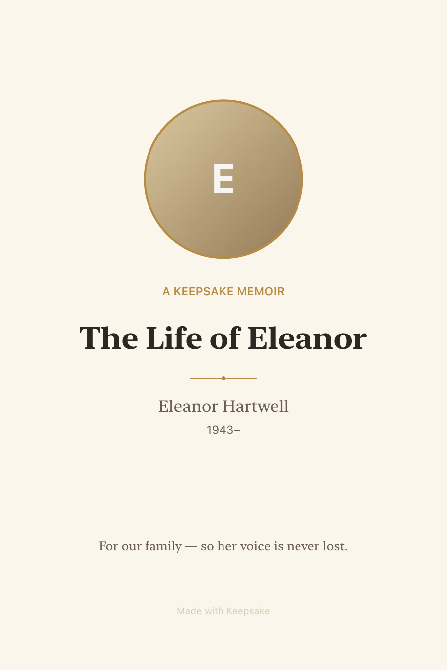 Keepsake — a printed memoir book cover